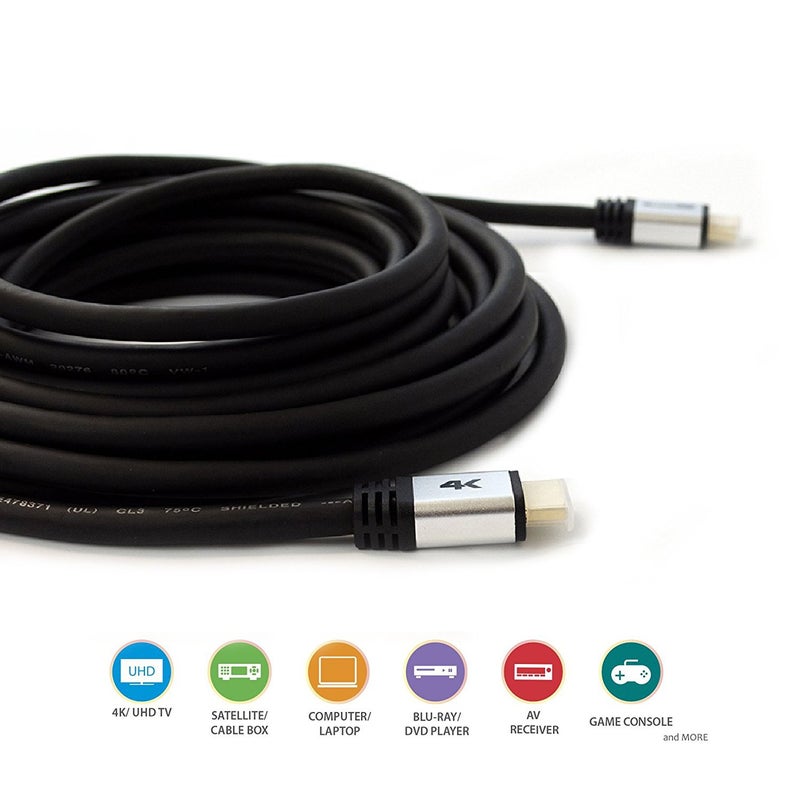 QualGear High Speed Long HDMI 2.0 Cable with Ethernet (50 Feet) - 100% OFC Copper, 24 Awg, 24K Gold Plated Contacts, CL3 Rated, Triple-Shielded. Supports 4K UHD, 3D, 18 Gbps, ARC (QG-CBL-HD20-50FT) - Image 5